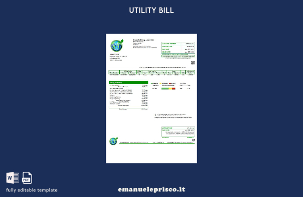 modello word di bolletta delle utenze Uzbekistan GreenWorld in stile verificato